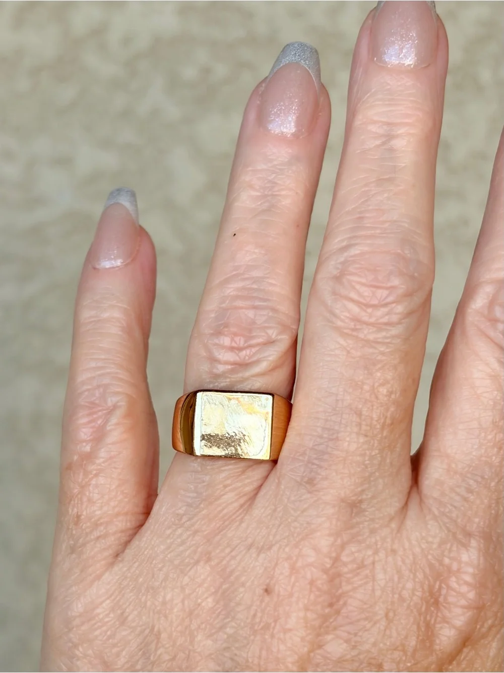 Gold-Tone Square Signet Ring - Bold Minimalist Style